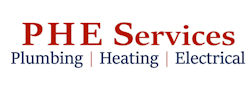 PHE Services Logo. Plumbing, Heating, Electrics